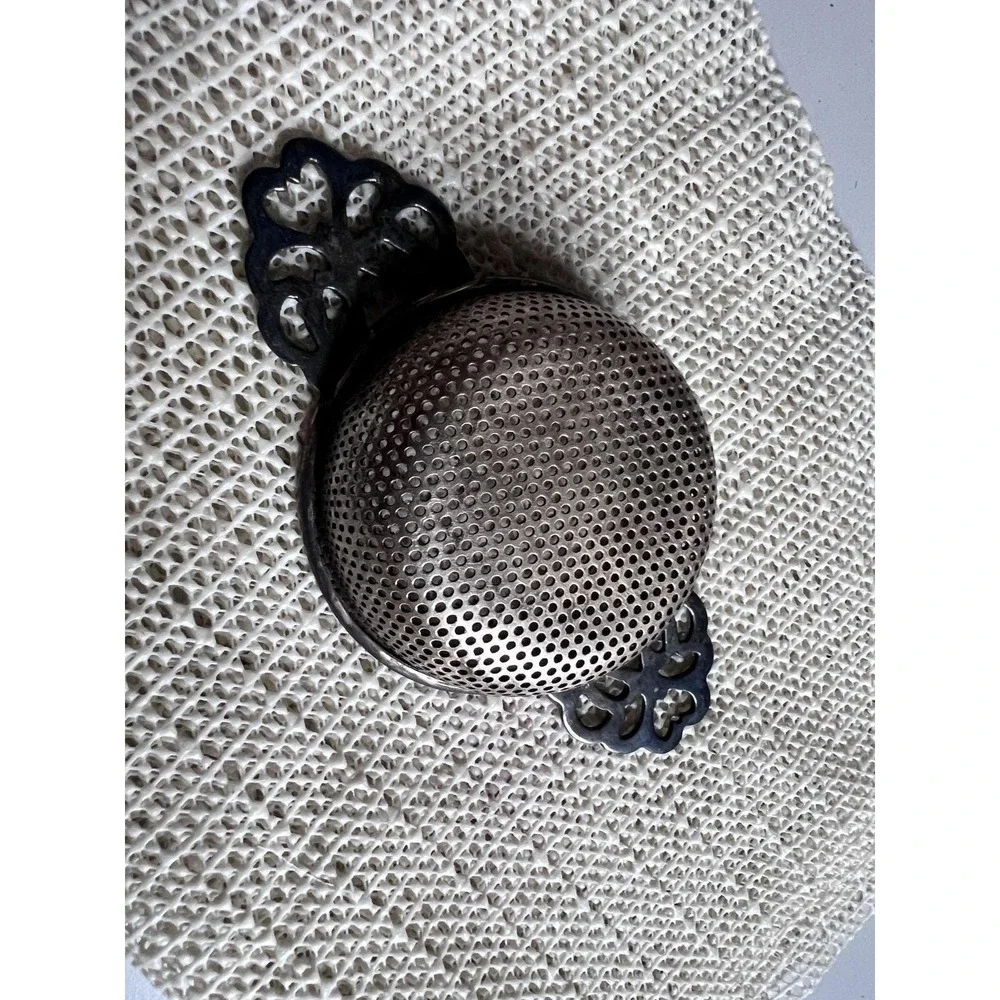Silver Plated Tea Strainer Double Handle Perforated Bowl Tea Leaf Kitchen Gadget